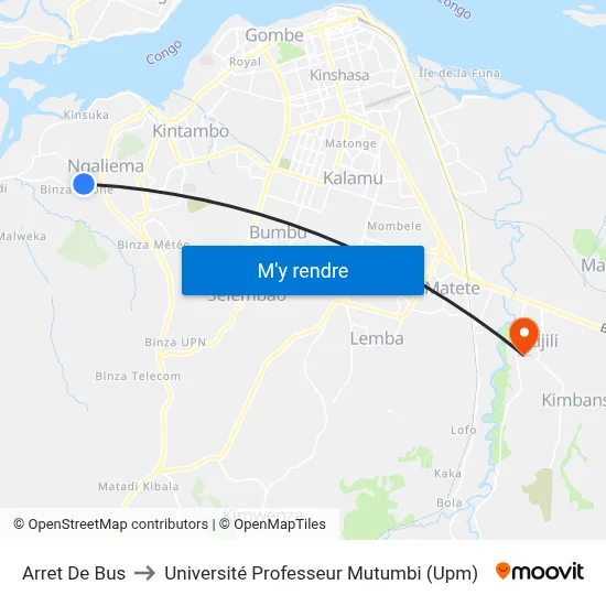 Arret De Bus to Université Professeur Mutumbi (Upm) map