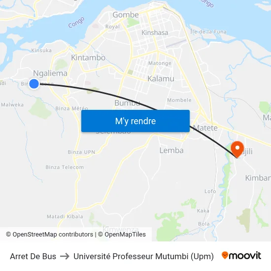 Arret De Bus to Université Professeur Mutumbi (Upm) map