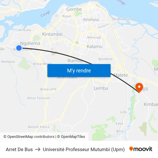 Arret De Bus to Université Professeur Mutumbi (Upm) map