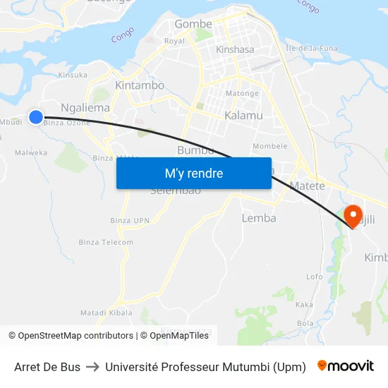 Arret De Bus to Université Professeur Mutumbi (Upm) map