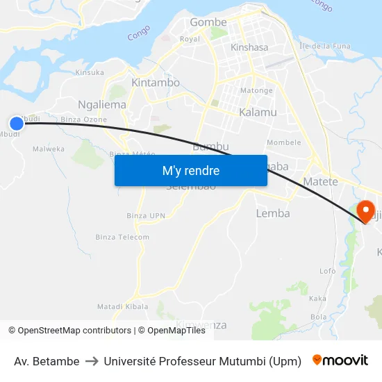 Av. Betambe to Université Professeur Mutumbi (Upm) map