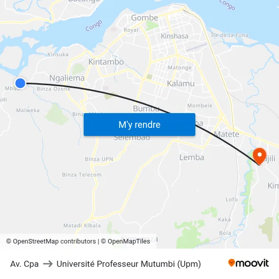 Av. Cpa to Université Professeur Mutumbi (Upm) map
