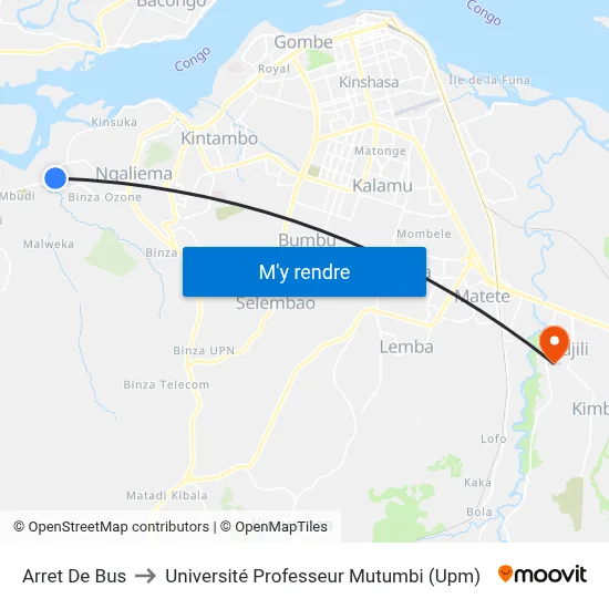 Arret De Bus to Université Professeur Mutumbi (Upm) map