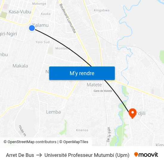Arret De Bus to Université Professeur Mutumbi (Upm) map