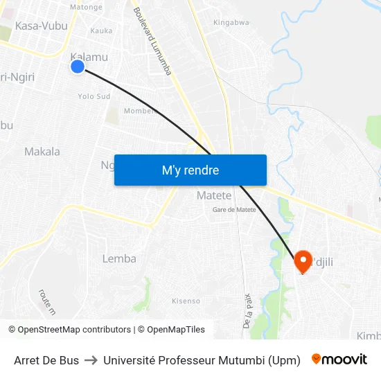 Arret De Bus to Université Professeur Mutumbi (Upm) map