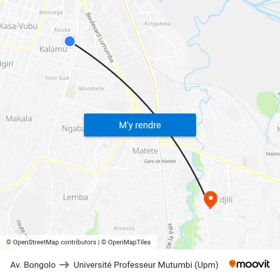 Av. Bongolo to Université Professeur Mutumbi (Upm) map