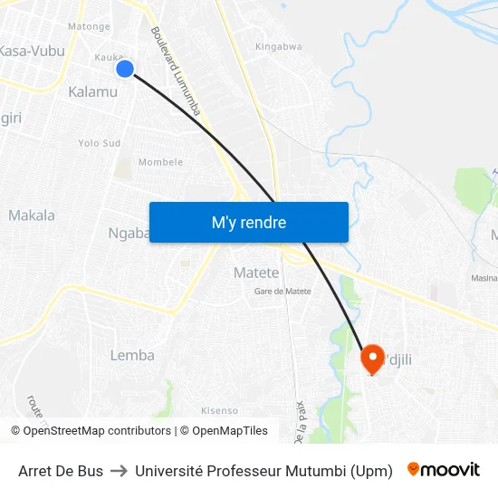 Arret De Bus to Université Professeur Mutumbi (Upm) map