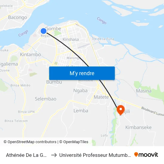 Athénée De La Gombe to Université Professeur Mutumbi (Upm) map