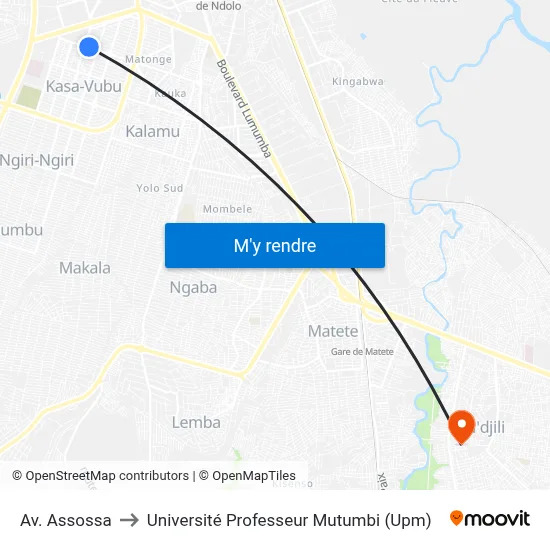 Av. Assossa to Université Professeur Mutumbi (Upm) map