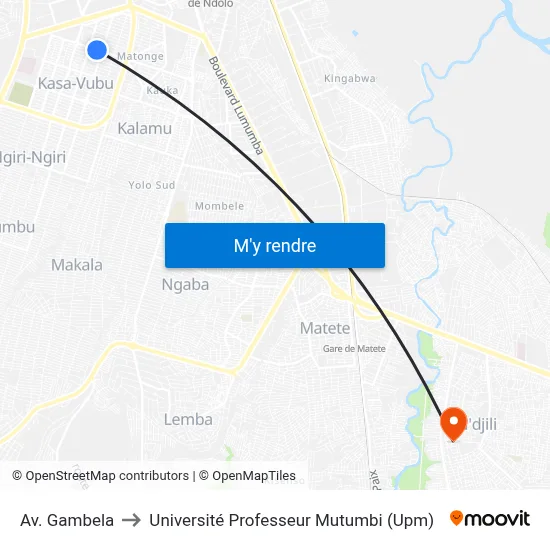 Av. Gambela to Université Professeur Mutumbi (Upm) map