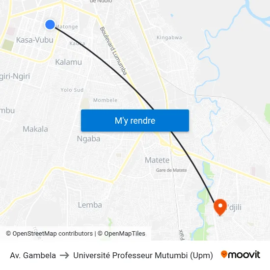 Av. Gambela to Université Professeur Mutumbi (Upm) map
