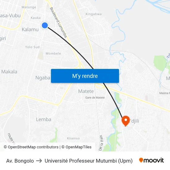 Av. Bongolo to Université Professeur Mutumbi (Upm) map