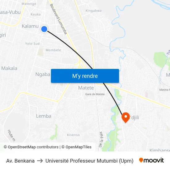 Av. Benkana to Université Professeur Mutumbi (Upm) map