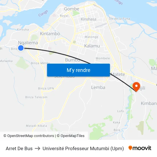 Arret De Bus to Université Professeur Mutumbi (Upm) map