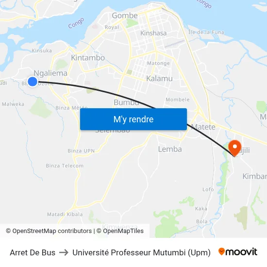 Arret De Bus to Université Professeur Mutumbi (Upm) map