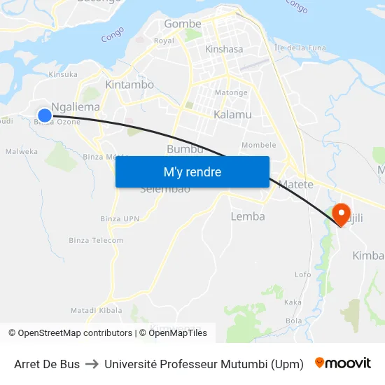 Arret De Bus to Université Professeur Mutumbi (Upm) map