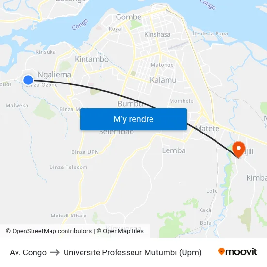 Av. Congo to Université Professeur Mutumbi (Upm) map