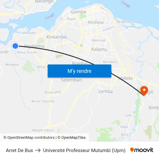 Arret De Bus to Université Professeur Mutumbi (Upm) map
