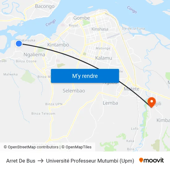 Arret De Bus to Université Professeur Mutumbi (Upm) map