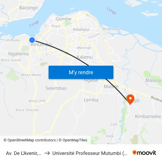 Av. De L'Avenir, 12 to Université Professeur Mutumbi (Upm) map