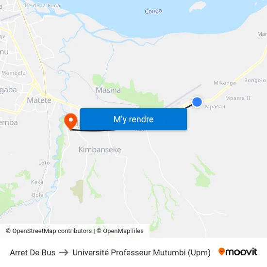Arret De Bus to Université Professeur Mutumbi (Upm) map