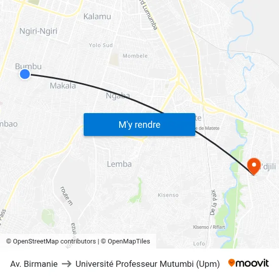 Av. Birmanie to Université Professeur Mutumbi (Upm) map