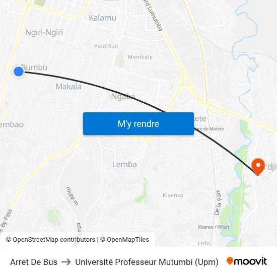 Arret De Bus to Université Professeur Mutumbi (Upm) map