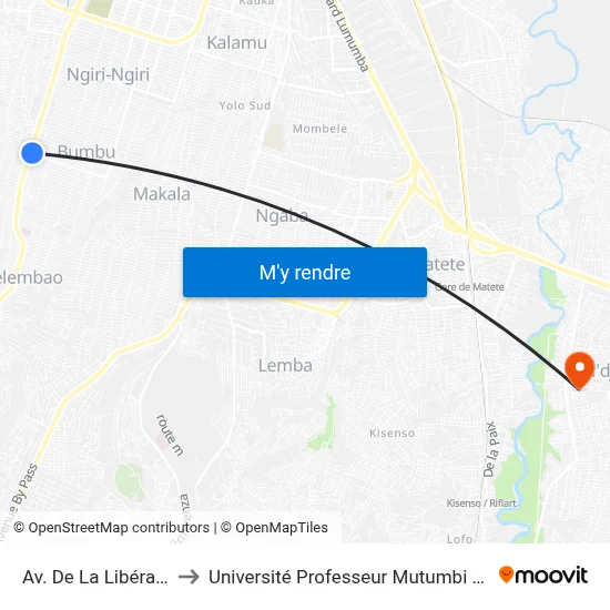 Av. De La Libération to Université Professeur Mutumbi (Upm) map