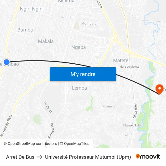 Arret De Bus to Université Professeur Mutumbi (Upm) map