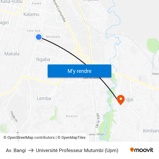 Av. Bangi to Université Professeur Mutumbi (Upm) map