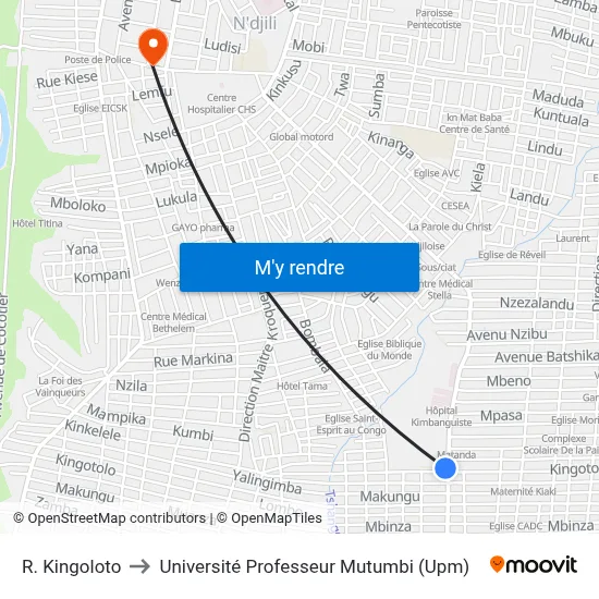 R. Kingoloto to Université Professeur Mutumbi (Upm) map