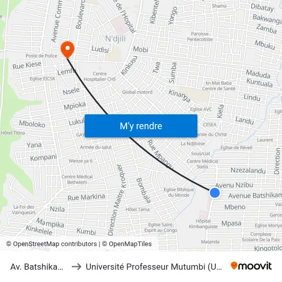Av. Batshikama to Université Professeur Mutumbi (Upm) map