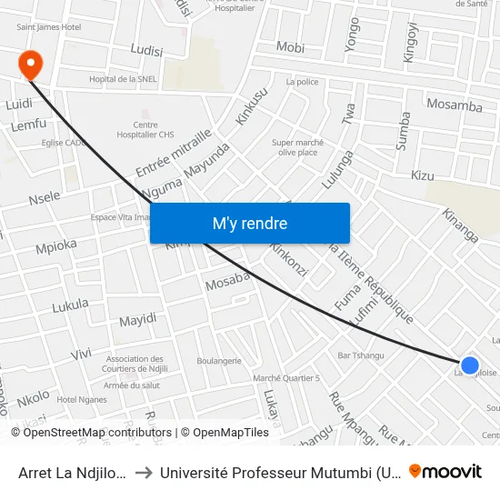 Arret La Ndjiloise to Université Professeur Mutumbi (Upm) map