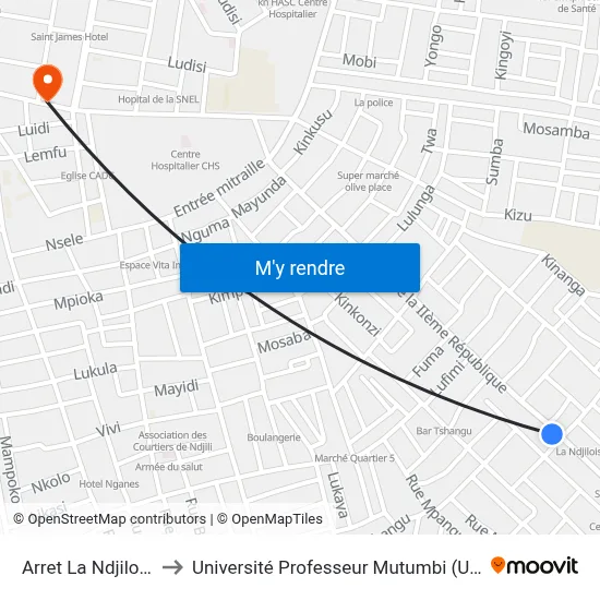Arret La Ndjiloise to Université Professeur Mutumbi (Upm) map
