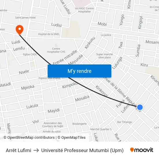Arrêt Lufimi to Université Professeur Mutumbi (Upm) map
