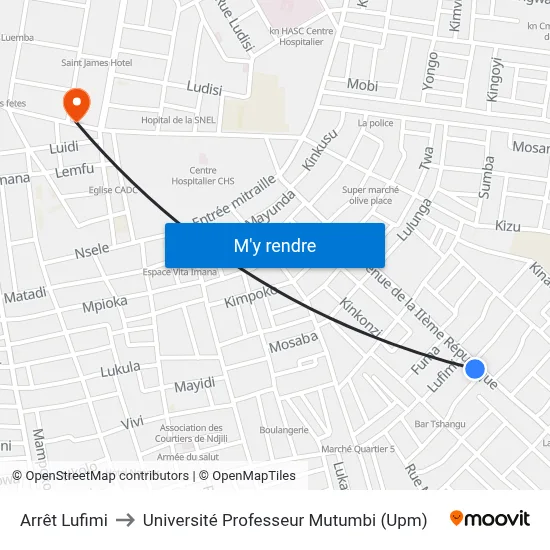 Arrêt Lufimi to Université Professeur Mutumbi (Upm) map