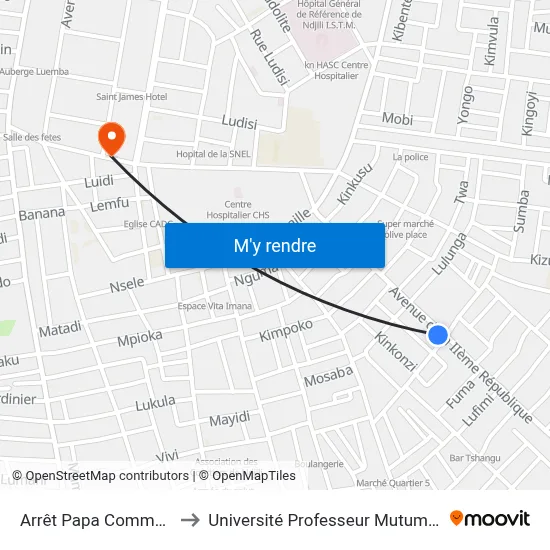 Arrêt Papa Commendant to Université Professeur Mutumbi (Upm) map
