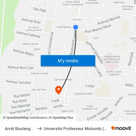 Arrêt Boulangerie to Université Professeur Mutumbi (Upm) map