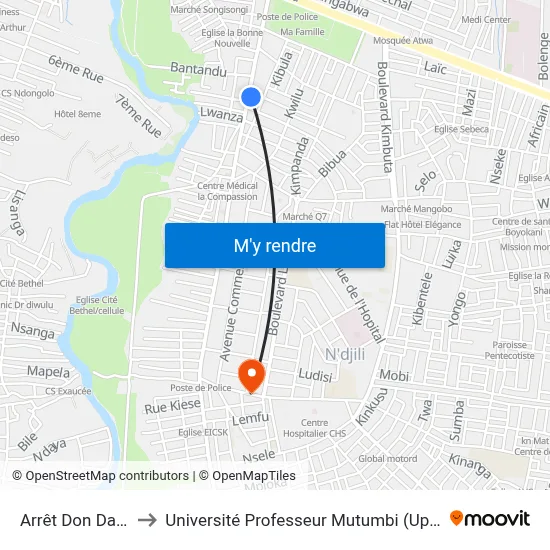Arrêt Don Dass to Université Professeur Mutumbi (Upm) map
