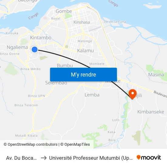 Av. Du Bocage to Université Professeur Mutumbi (Upm) map