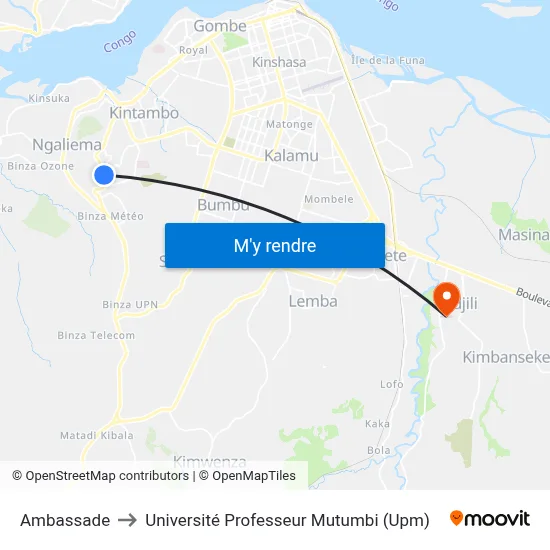 Ambassade to Université Professeur Mutumbi (Upm) map