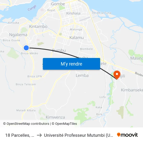 18 Parcelles, 16 to Université Professeur Mutumbi (Upm) map