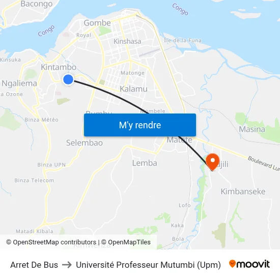 Arret De Bus to Université Professeur Mutumbi (Upm) map