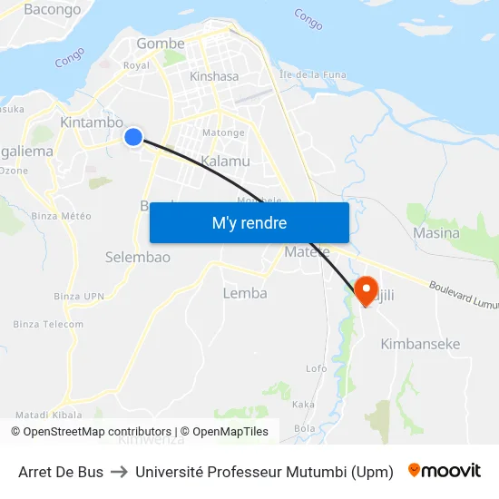 Arret De Bus to Université Professeur Mutumbi (Upm) map