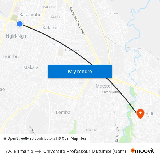 Av. Birmanie to Université Professeur Mutumbi (Upm) map