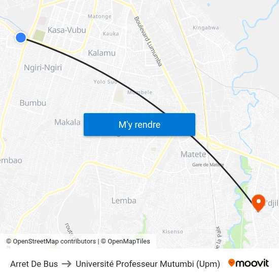 Arret De Bus to Université Professeur Mutumbi (Upm) map