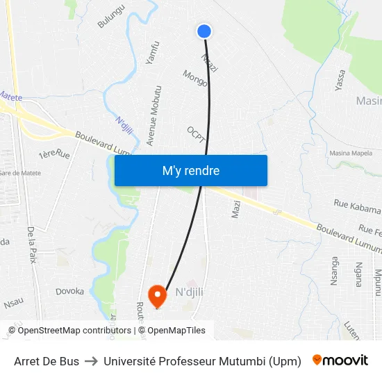 Arret De Bus to Université Professeur Mutumbi (Upm) map