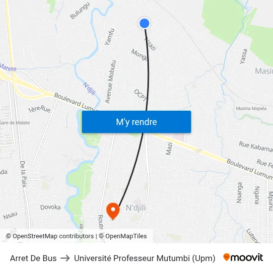 Arret De Bus to Université Professeur Mutumbi (Upm) map