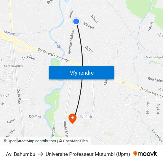 Av. Bahumbu to Université Professeur Mutumbi (Upm) map