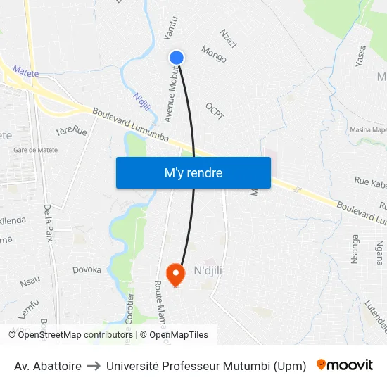 Av. Abattoire to Université Professeur Mutumbi (Upm) map